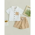 thumbnail image 2 of Seyurigaoka Toddler Baby Boys Summer Contrast Color Shorts Outfits Infant Boys Short Sleeve Lapel Button Down Shirt Tops with Pocket and Short Pants Set Casual Clothes 2Pcs 0-3T, 2 of 8