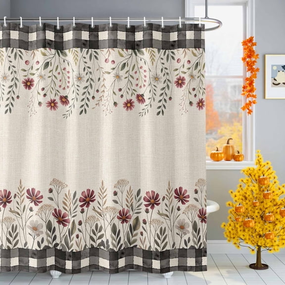 Fall Wildflower Shower Curtains for Bathroom, Watercolor Leaf Floral Waterproof Fabric Shower Curtain for Bathroom Bathtub Decoration, Machine Washable, 54x"78"