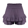 thumbnail image 4 of WREESH Womens Shorts Summer Solid Color High Waisted Shorts with Floral Pleated Hem Casual Shorts Purple, 4 of 6