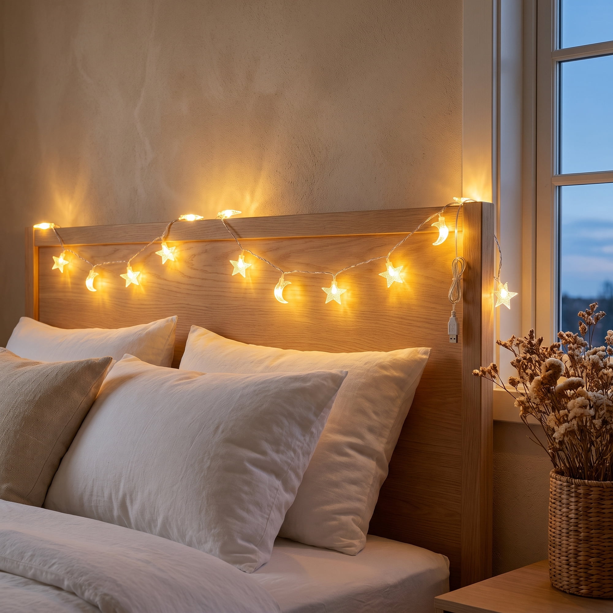 Unique Bargains Star and Moon Fairy Lights with Flexible Wire 6.6 ft USB Powered
