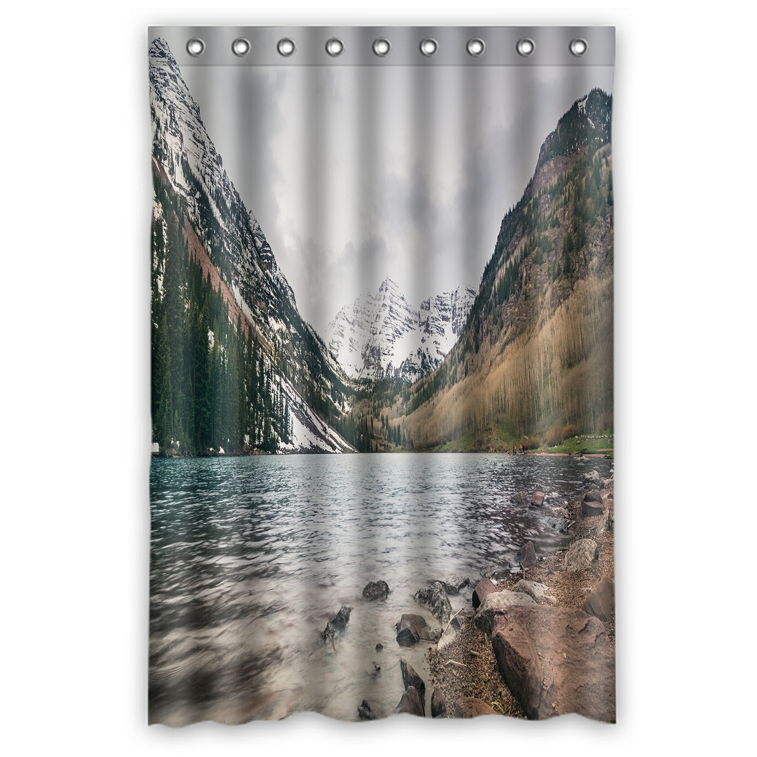 PHFZK Beautiful Mountain and Lake View Shower Curtain, Winter Landscape of Colorado at Maroon