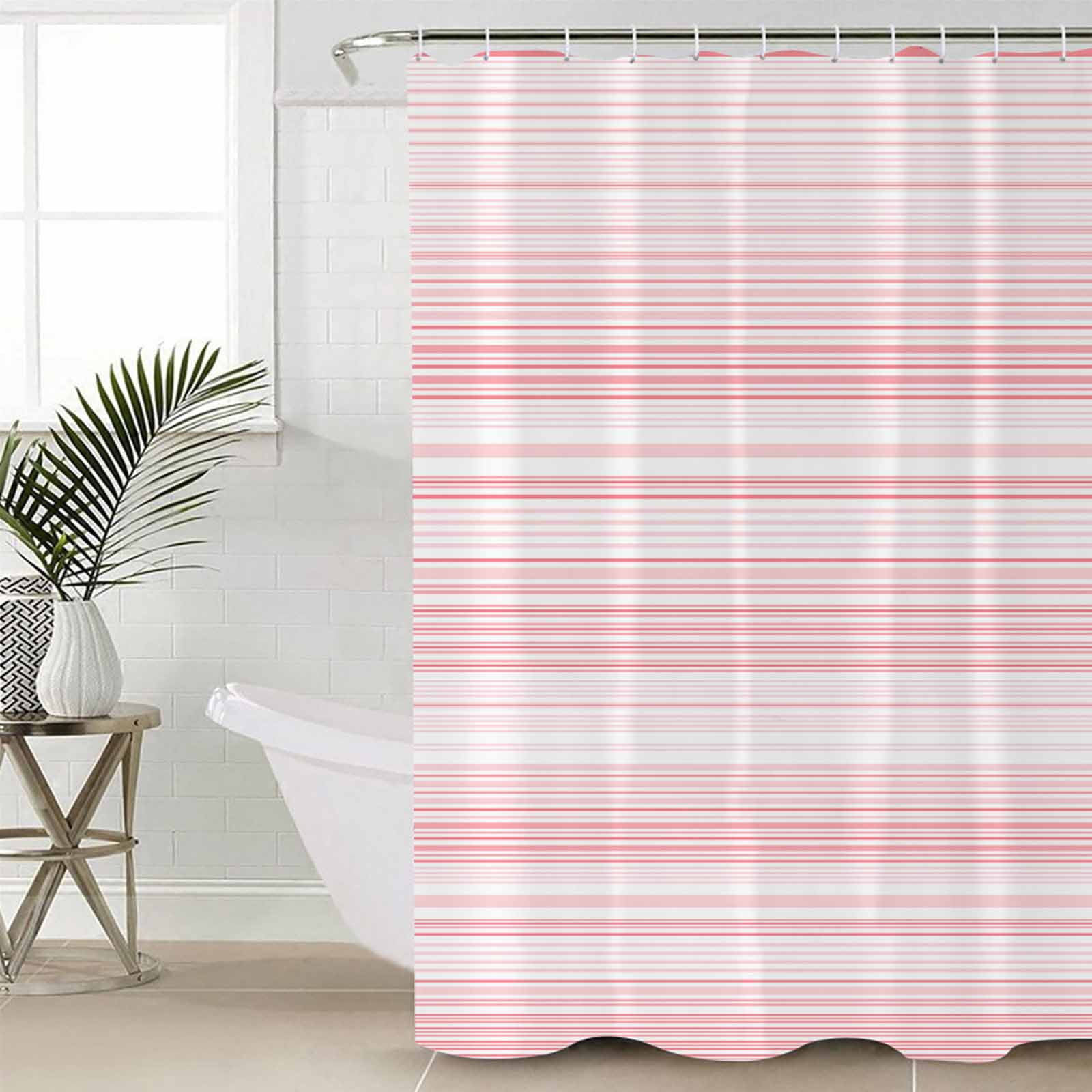 Small Stall Shower Curtain 36x78 Inch Narrow Half Size Pink Stripe Bath Curtains Bathroom Decor Abstract Art Modern Vertical Striped Waterproof Fabric Shower Curtain Set with Hooks 36 Inch