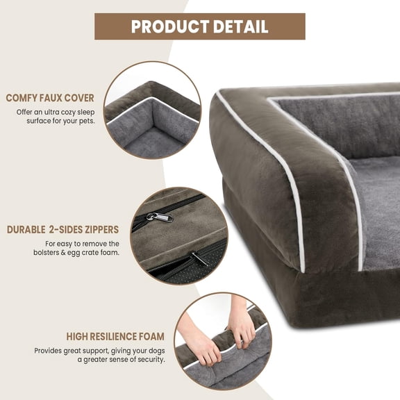 Extra Large Orthopedic Dog Bed, XXL Pet Sofa with Egg-Crate Foam, Sides, Waterproof & Washable Removable Cover, Non-Slip Bottom for Big Dogs, Dark Green