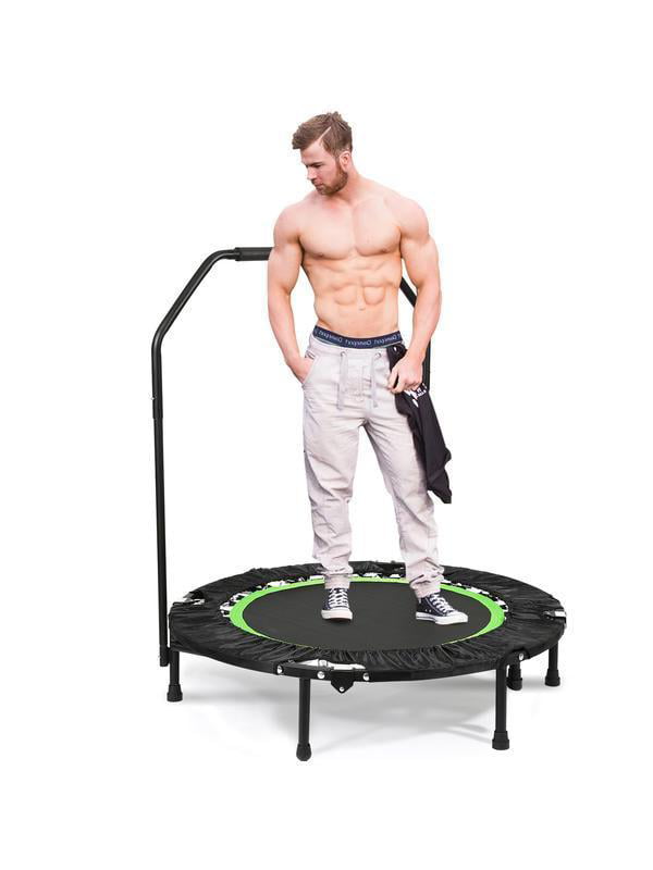 Mini Trampoline Rebounder for Adult 40 Foldable Fitness Exercise Trampoline with Adjustable Handrail for Home Gym Workout Cardio Training Max. Load 300lbs