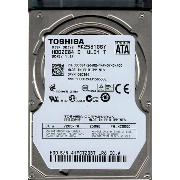 MK2561GSY HDD2E84 D UL01 T F/W: MC000D Toshiba 250GB