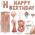 thumbnail image 2 of Decoración de 18 cumpleaños de oro rosa, pancarta de feliz cumpleaños, globo de helio números 18 XXL, cortina de flecos de oro rosa, confeti de látex, decoración de números de mesa, confeti, niña y mu, 2 of 5