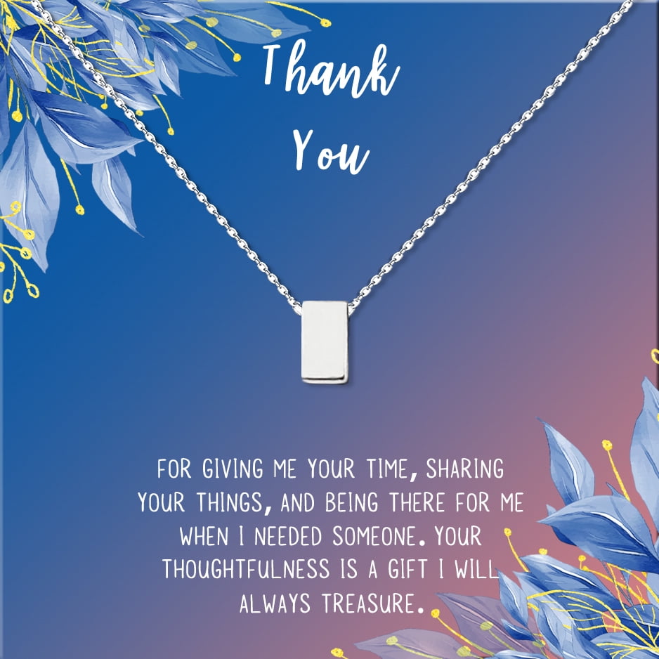 Anavia Thank You Gift Card, Appreciation Gift for friend, High Quality Stainless Steel Fashion Necklace, Thank you Gift, Gratitude Gift for Her-[Silver Cube, Blue-Orange Gift Card]