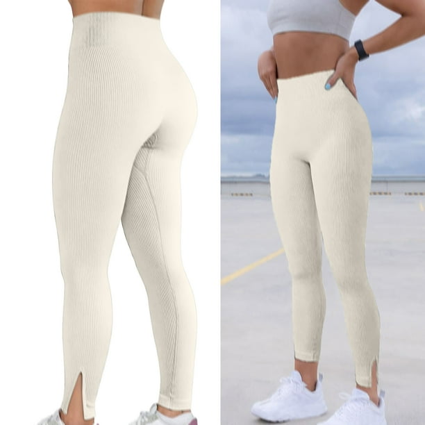 Womens Ribbed Yoga Leggings High Waisted Workout Pants for Women Solid  Color Stretchy Joggers Bottom Legging