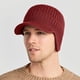 thumbnail image 2 of Gorro de invierno para hombre con visera y orejeras, tejido grueso con forro de felpa y calaveras, resistente al viento, color vino tinto, 2 of 6