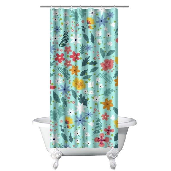 Botanical Bee Flower Shower Curtain for Bathtubs, Quick-Dry Polyester 36x72, Includes Hooks, Colorful Garden-Inspired Decor