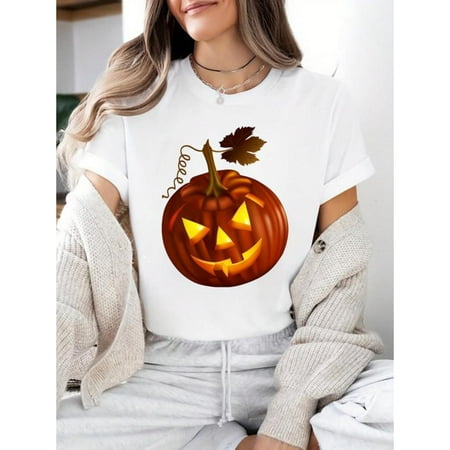Halloween Geometric Pattern T Shirt Graphic Tee For Party Streetwear Cotton Short Sleeve Round Neck White S-5XL