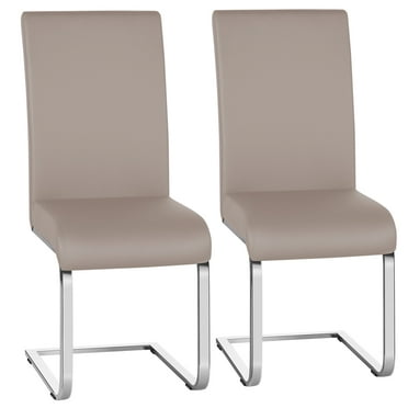 Topeakmart 2pcs Modern PU Leather Dining Chairs Dining Room Metal Seat Kitchen Furniture Light Brown