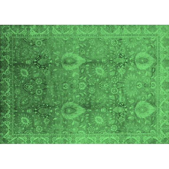 Ahgly Company Indoor Rectangle Oriental Emerald Green Industrial Area Rugs, 2' x 5'