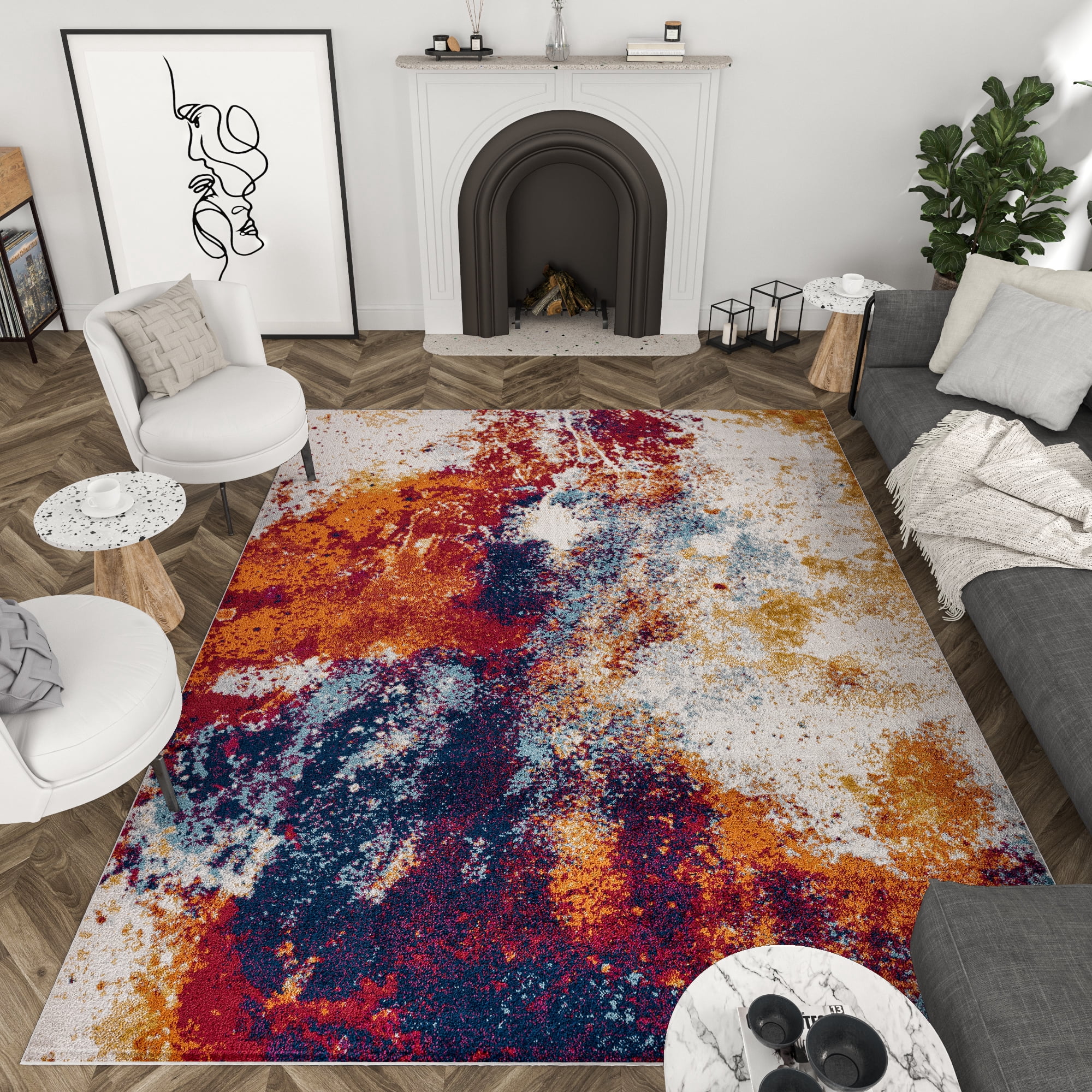 Diamond Contemporary 5' x 7' Multi-Color Polypropylene Indoor Area Rug