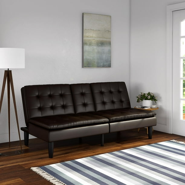 Mainstays Memory Foam Pillowtop Futon with Cupholders, Dark Brown Faux