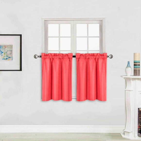 Better Home Style 100% Blackout 2 Tiers Window Treatment Curtain Insulated Drapes Short Panels For Kitchen Bathroom Basement Rv Camper Or Any Small Window M3024 (Red 2 Panels 28"" W X 24"" L Each)