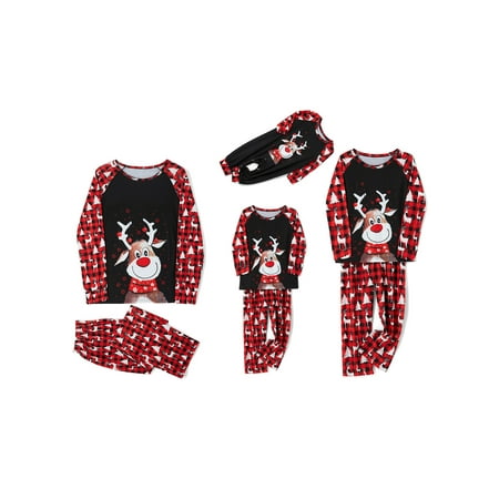 

Afunbaby Christmas Matching Family Pajamas Set Plaid Tree Elk Pattern Long-sleeve Tops and Long Pants Jumpsuit
