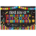 thumbnail image 2 of Colorful Crayons First Day of Preschool Banner Handprints Space Decorations for Classroom School Event Kids Celebration, 2 of 7