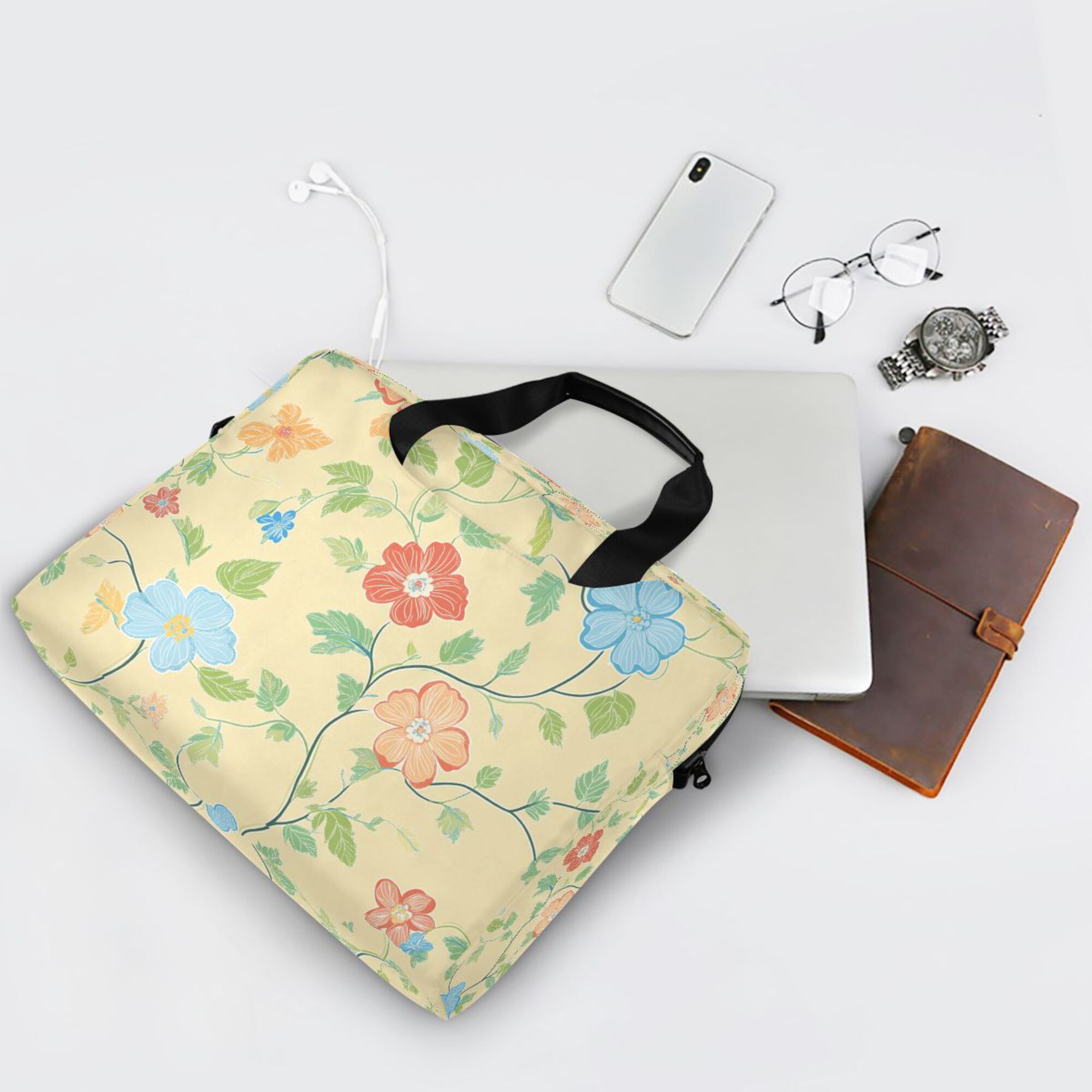 FORMRS 16" Laptop Bag Carrying Sleeve Case with Handle Travel Shoulder Briefcase, Colorful Flower