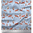 thumbnail image 1 of Soimoi Blue polyester Crepe Fabric Cedar Tree & Fox Animal Printed Fabric 1 Yard 42 Inch Wide, 1 of 5