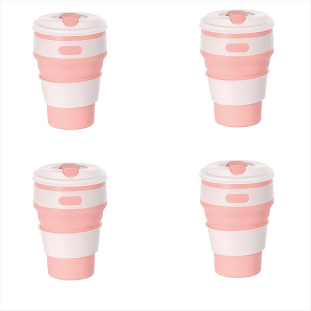 de Viaje Plegable de Silicona Rosa, para Acampar, de Agua Plegable, para Beber para Adultos con Tapa,