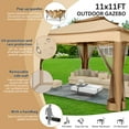 thumbnail image 3 of COBIZI Outdoor Canopy Gazebo 11x11 Pop-up Gazebo Patio Gazebo with Mosquito Netting Outdoor Canopy Shelter with 121 Square feet of Shade for Outdoor Lawn, Garden, Backyard and Deck, Khaki, 3 of 18