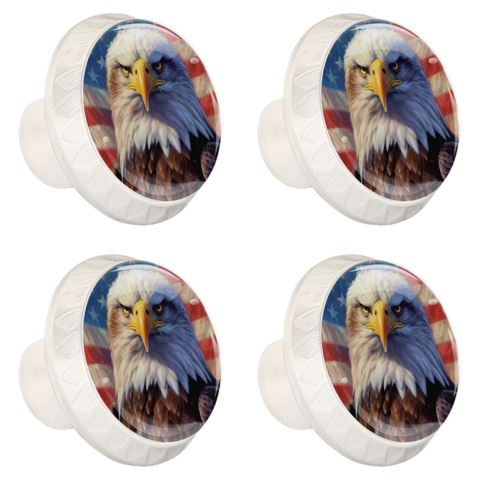 4 Pcs Eagle and American Flag Knobs for Kitchen Cabinet Cupboard Dresser Bookcase Drawer Pulls Handles Round Home Decor