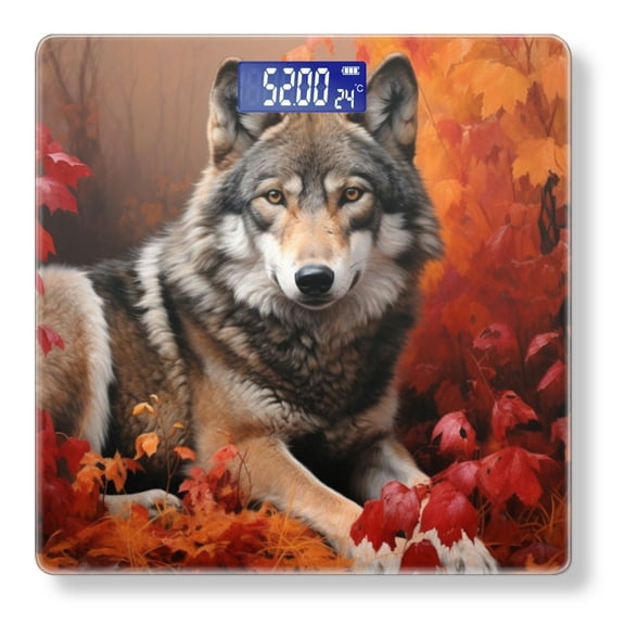 Bathroom Scale, Highly Accurate Digital Body Scale,Precisely Measures Weight up to 400 lbs-Wolf Surrounded By Vibrant Red Autumn Leaves
