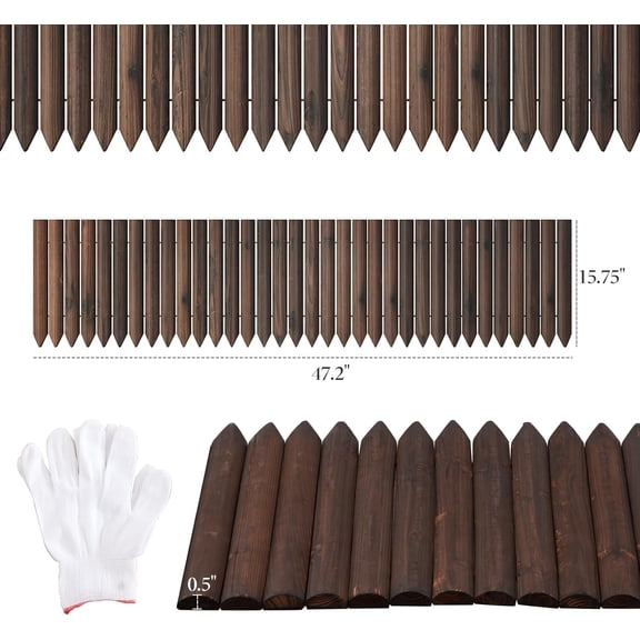 Garden Border Edging Wooden Landscape Fence Decorative Lawn Edging Flexible 15." H x 47.2" L (1PACK)
