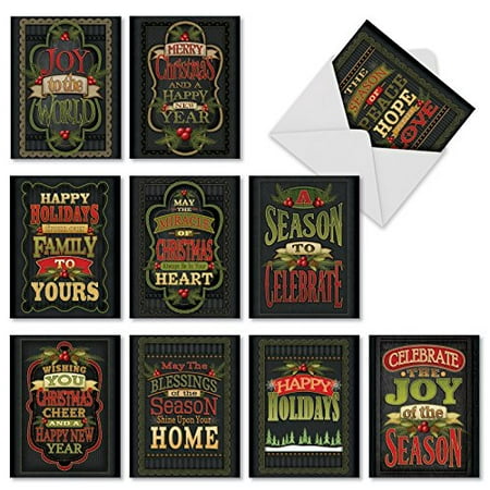 M3297 Chalk Up Another Holiday: 10 Assorted Blank Note Cards Featuring Chalkboard-Looking Seasonal Messages, The Best Card Company Stationery with