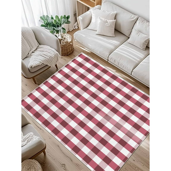 Burgundy White Area Rug for Bedroom 4x6 Ft Buffalo Plaid Texture Super Soft fuzzy Throw Rug Non-Slip Fluffy Plush Indoor Floor Carpet for Living Room Nursery Home Decor