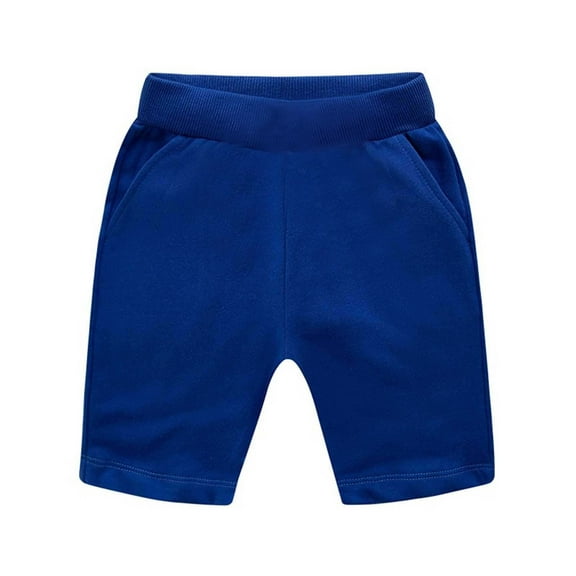 XIMIN Girls Boys Pull-On Jogger Shorts with Pocket Solid Color Casual Elastic Jeans Summer Active Soft Basketball Cropped Shorts for Kids Toddler (3-4 Years, BU2)