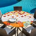 thumbnail image 6 of Fall Orange Pumpkins Round Tablecloth, Fitted Table Cover with Elastic for 36"-44" Round Tables, Thanksgiving Maple Leaf Wood Grain Table Cloth Outdoor Indoor Dinning Party Waterproof Tablecloths, 6 of 7