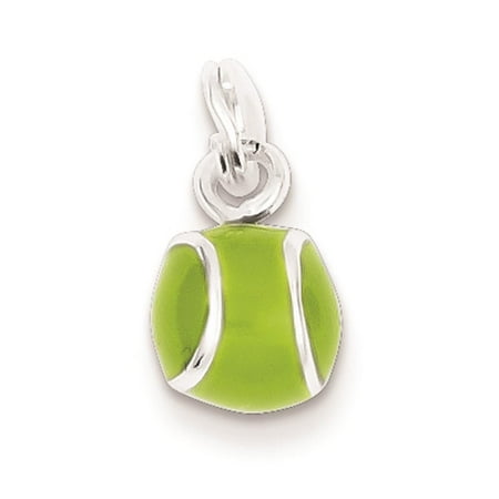 Sterling Silver Green Enameled Tennis Ball Polished Charm Pendant 15mmx8mm