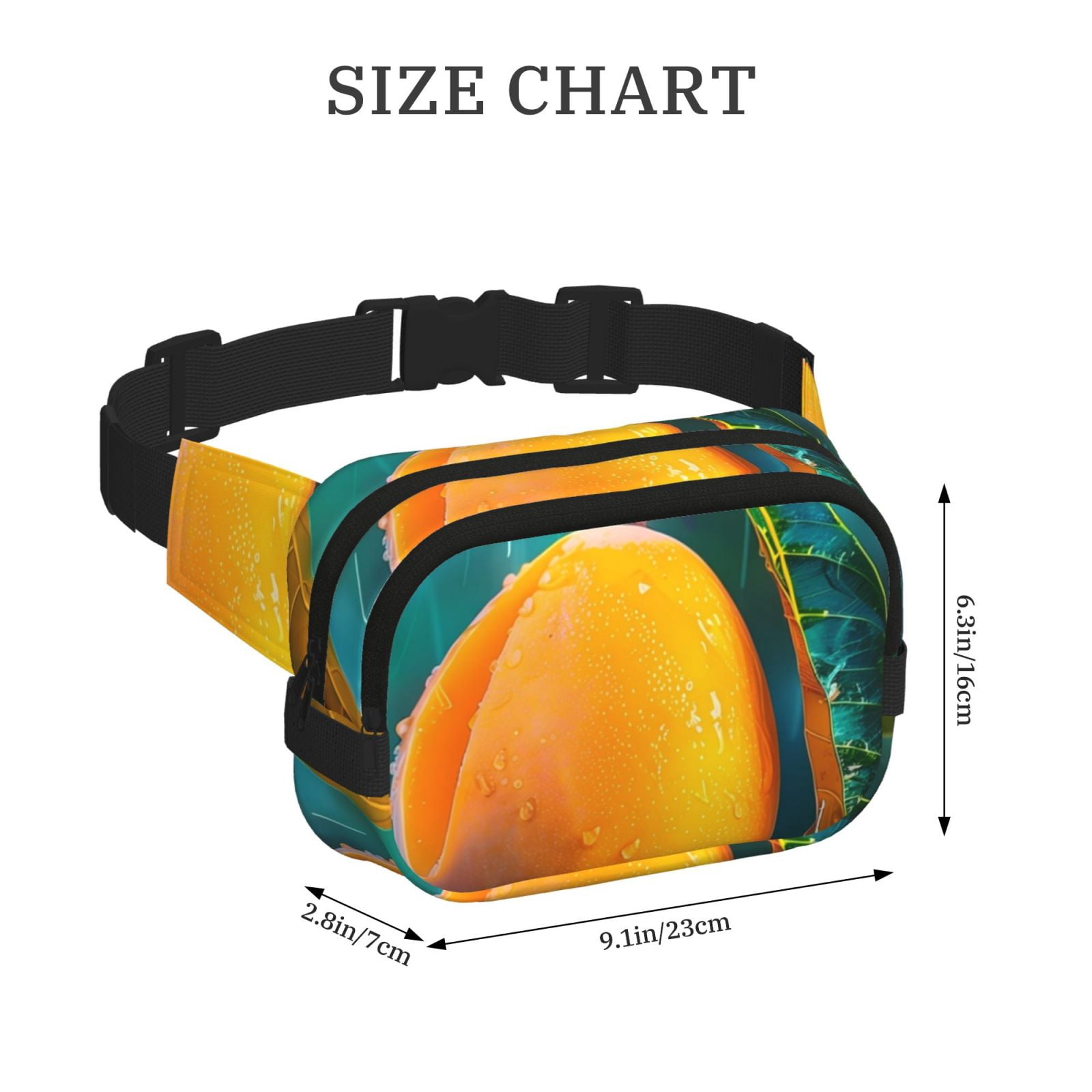 Picia Mango In The Rain Print Square Double-Layer Waist Bag Mini Adjustable Waist Belt Bag Exercise Running Travel Hiking