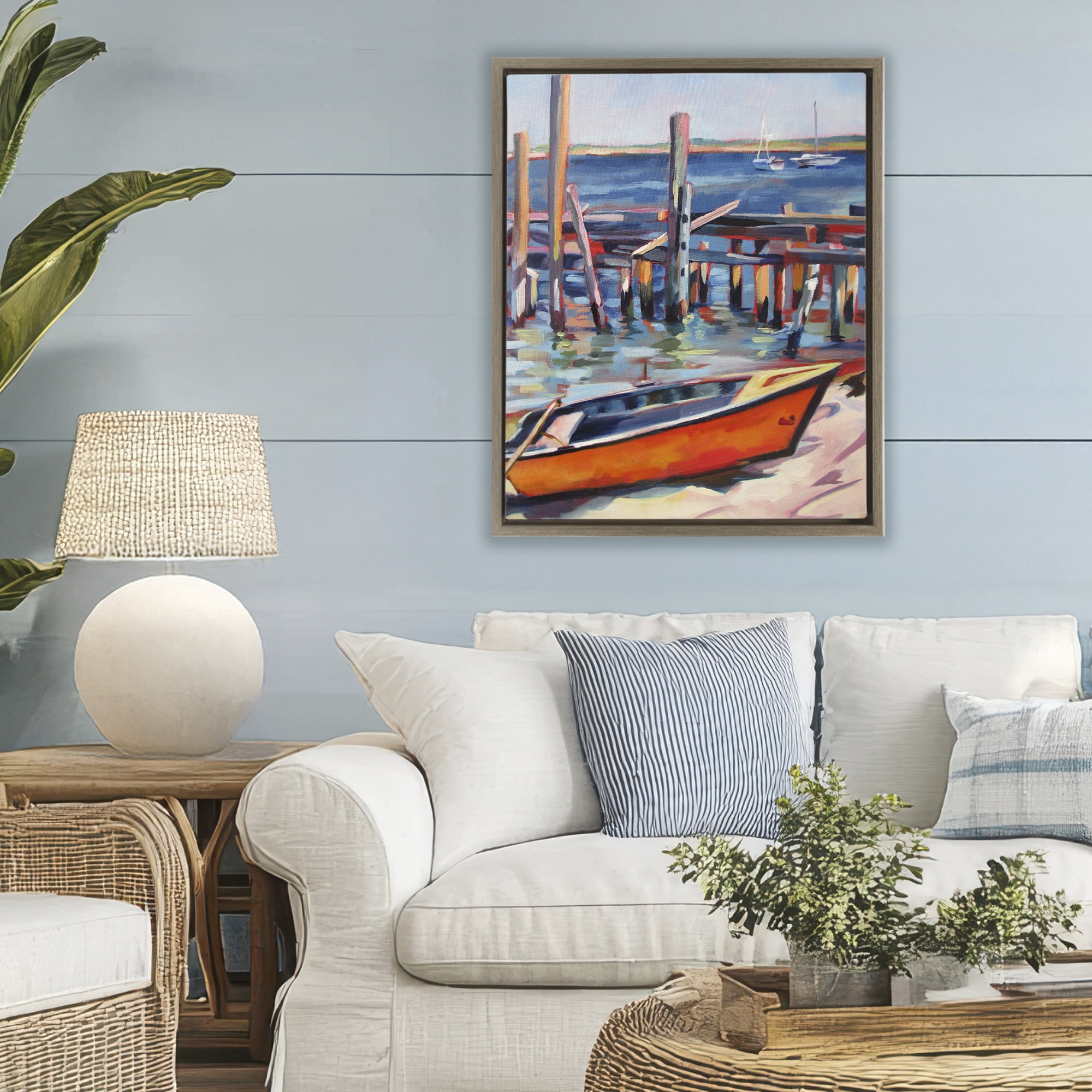 Stupell Industries Provincetown Harbor Boat Brown Framed Floater Canvas Wall Art, design by Maxine Shore