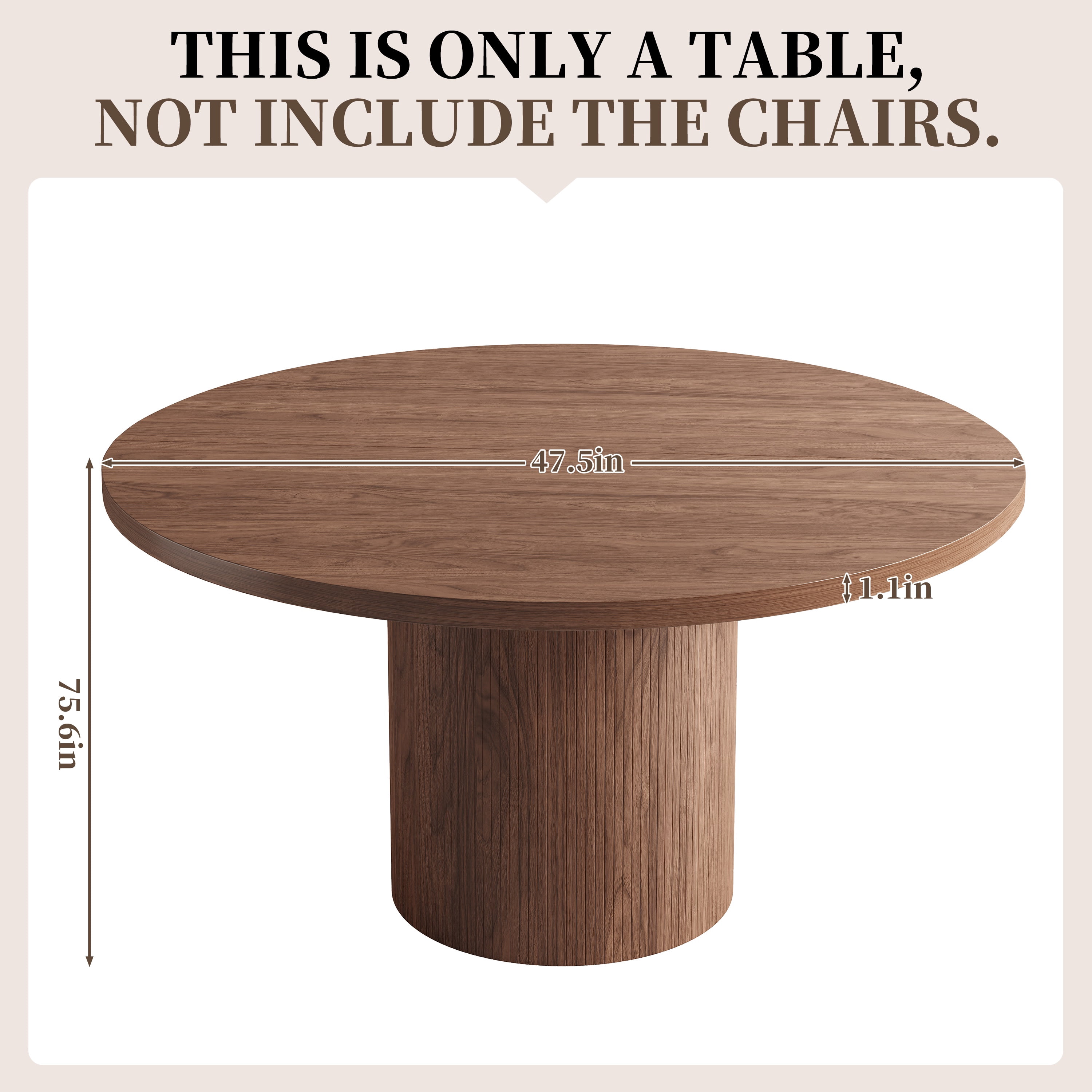 47" Dining Table, LEGAHOME Round Kitchen Table for 4, Wooden Circle Pedestal Table for Dining Room with 1.1in Thickness Tabletop, Walnut(Only Table)