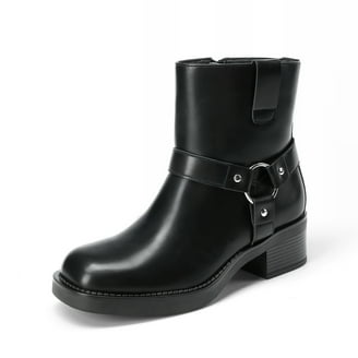 DREAM PAIRS Dames enkellaarzen mode gespen vierkante teen motorfiets rijden biker laarzen lage dikke hak herfst booties schoenen