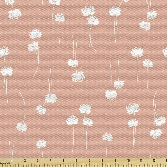 Floral Fabric by the Yard, Romantic Simple Repetitive Abstract Flower Forms on Pastel Colored Backdrop, Decorative Upholstery Fabric for Sofas and Home Accents, Blush and White by Ambesonne