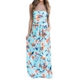 thumbnail image 3 of Women Ruched Strapless Maxi Vintage Floral Print Long Dress Sky Blue S, 3 of 9