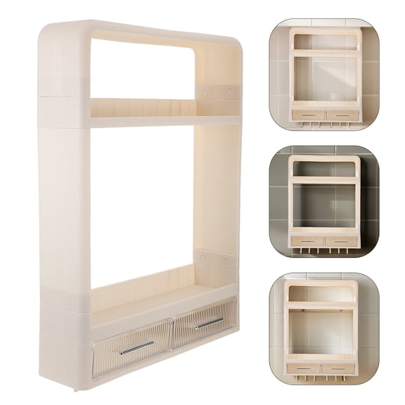 PartyKindom Wall storage Rack in Beige Plastic for Wall-mounted Storage with 1Set for Cooking in the Kitchen
