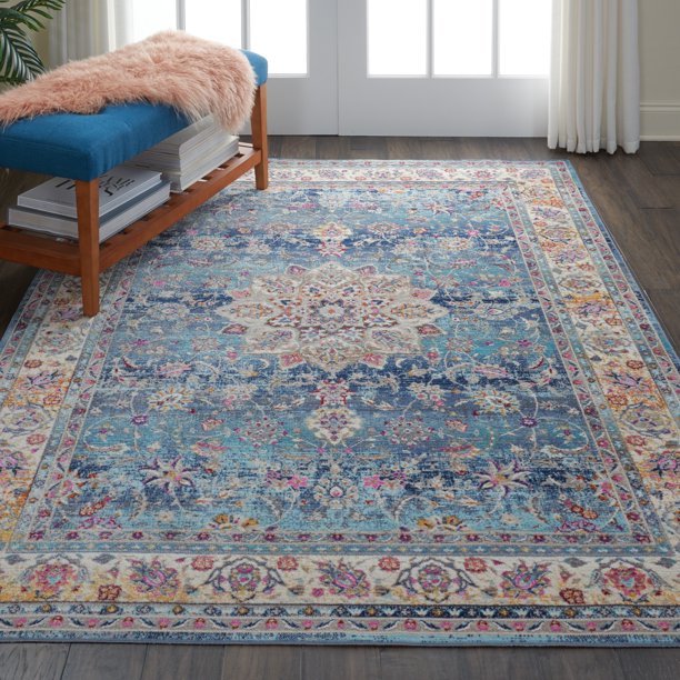 Nourison Vintage Kashan Oushak Bordered Teal Blue Area Rug Walmart