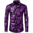 thumbnail image 3 of Camisa de vestir con estampado floral dorado de lujo para hombre, camisas de manga larga con botones y estampado completo en 3D para fiestas, blusas casuales para hombre, 3 of 5