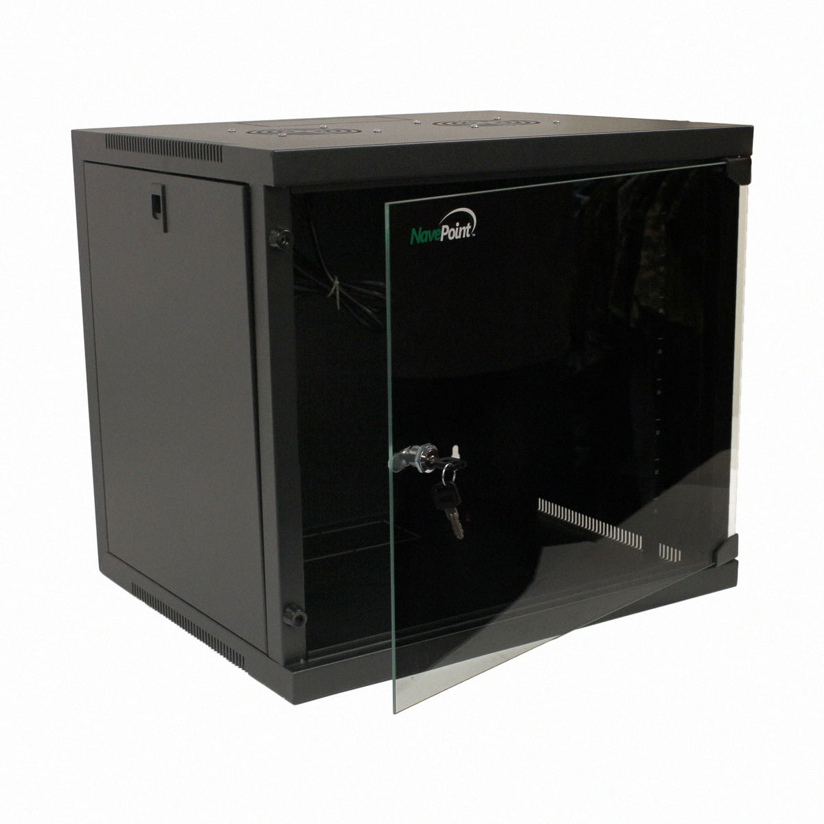 NavePoint 9U Deluxe IT Wallmount Cabinet Enclosure 19-Inch Server Network Rack with Locking Glass Door Black 