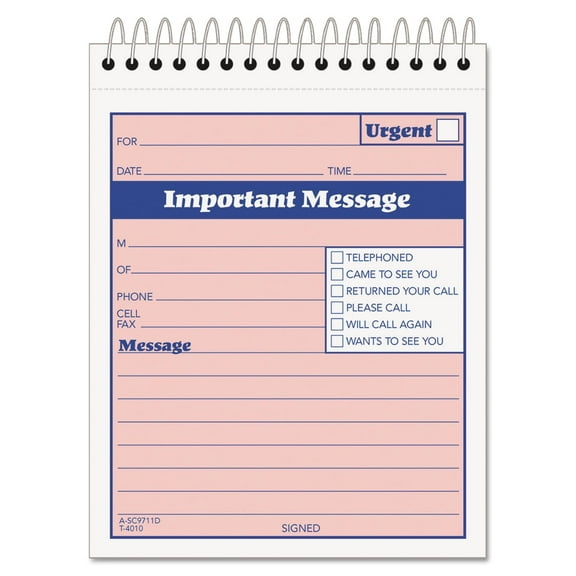 TOPS Telephone Message Book with Fax/Mobile Section, 4.25 x 5.5, 1/Page, 50 Forms