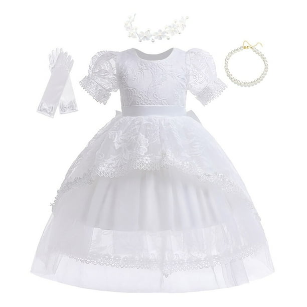 Vestido de princesa con flores de tul de encaje blanco para niñas, vestido de princesa para cumpleaños, boda, fiesta, noche, comunión Formal, vestido de graduación, ropa 7Y Gao Jinjia LED