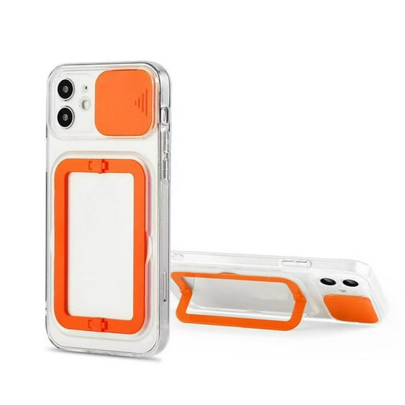 Soft TPU Phone Case For iPhone 13 Pro in Orange With Camera Lens Protection Cover and Stand