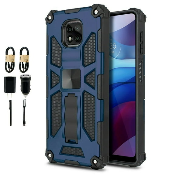 Value Pack Cables for Motorola Moto G Power 2021 (NOT FIT 2020 Version) with Tempered Glass Phone Case Corner Guard Magnetic Kickstand Hybrid Slim Bumper Shock Cover