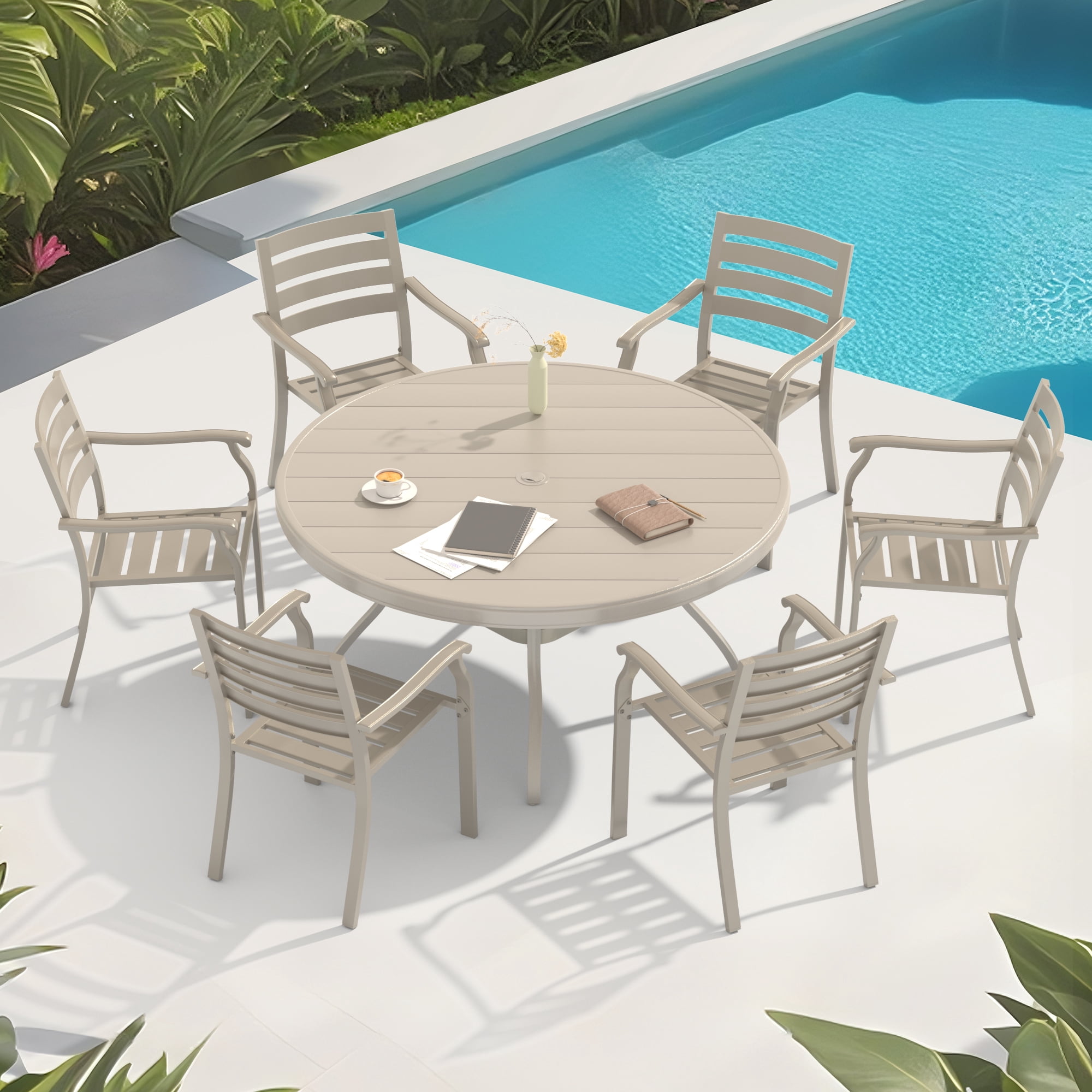 Leumius Set of 2 Outdoor Patio Dining Chairs,All-Weather Outdoor Metal Dining Chairs for Patio,Deck,Porch,Backyard,Cream