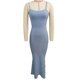 thumbnail image 2 of Vestido largo con tirantes finos de punto acanalado,Vestido largo con tirantes finos para mujer Vestido largo con tirantes finos de punto acanalado para mujer Vestido largo con tirantes finos de mujer Rendimiento incomparable, 2 of 3